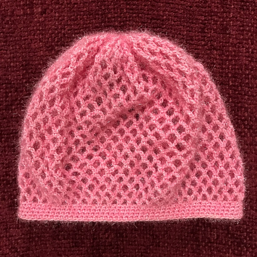 Handmade Crocheted Sparkly Pink Hat - Girl Size